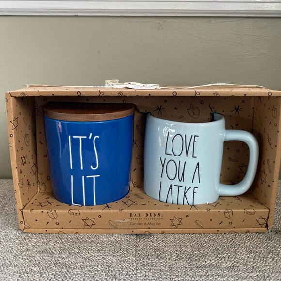 New RAE DUNN 2pc Love You A Latke Mug and Canister Set - Picture 2 of 7